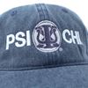 Embroidery Detail of Psi Chi Baseball Cap in Blue